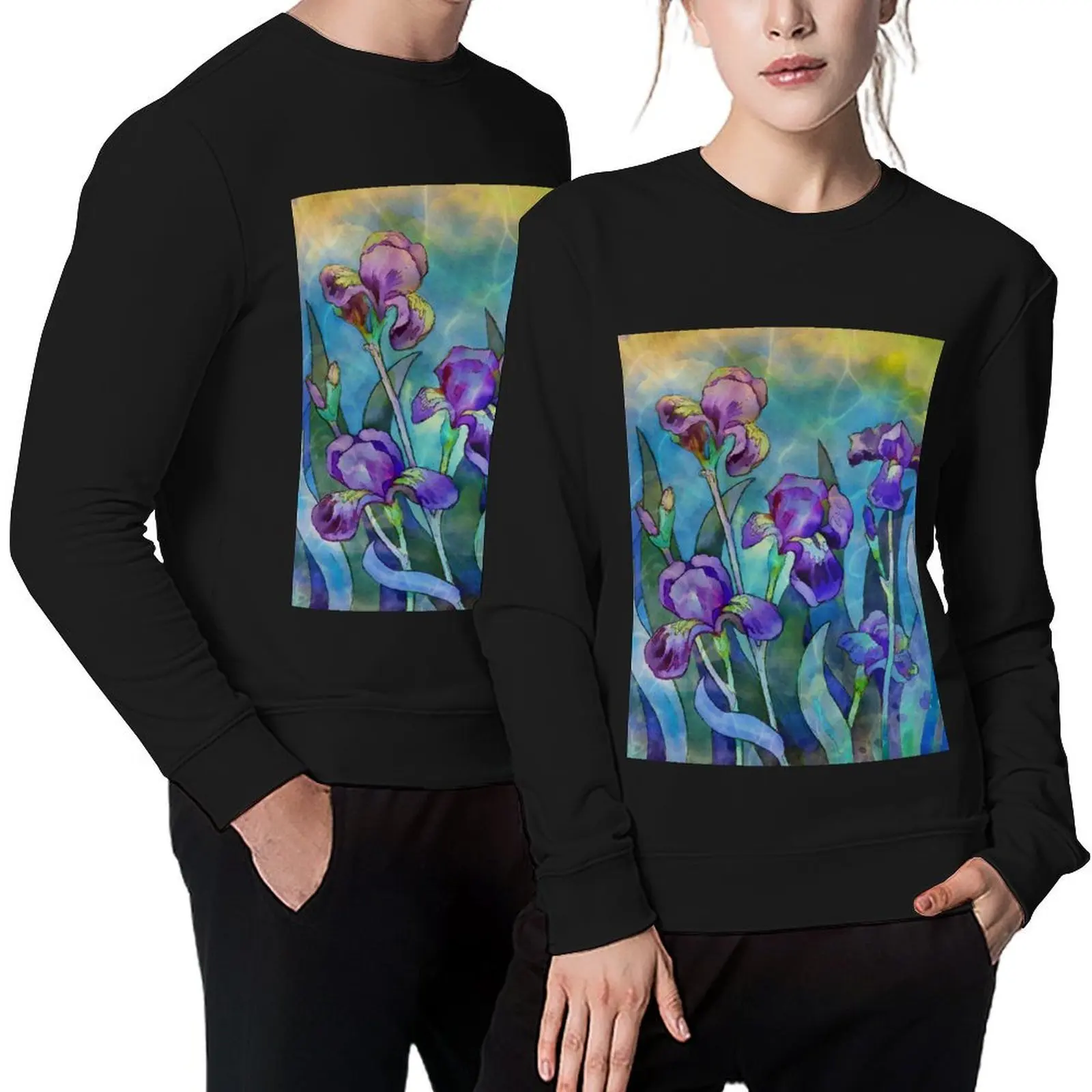 

Irises watercolor Pullover autumn jacket men men's sweat-shirt men clothing mens designer clothes oversize sweatshirts