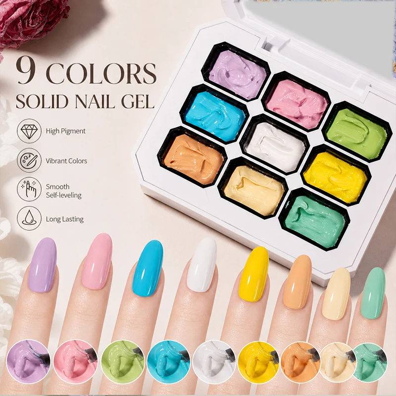 9-Color Oil Paint Cream Gradient Nail Palette – Spring/Summer Nail Set (Includes 100 Sponges and Gradient Tools); LED Light Requ