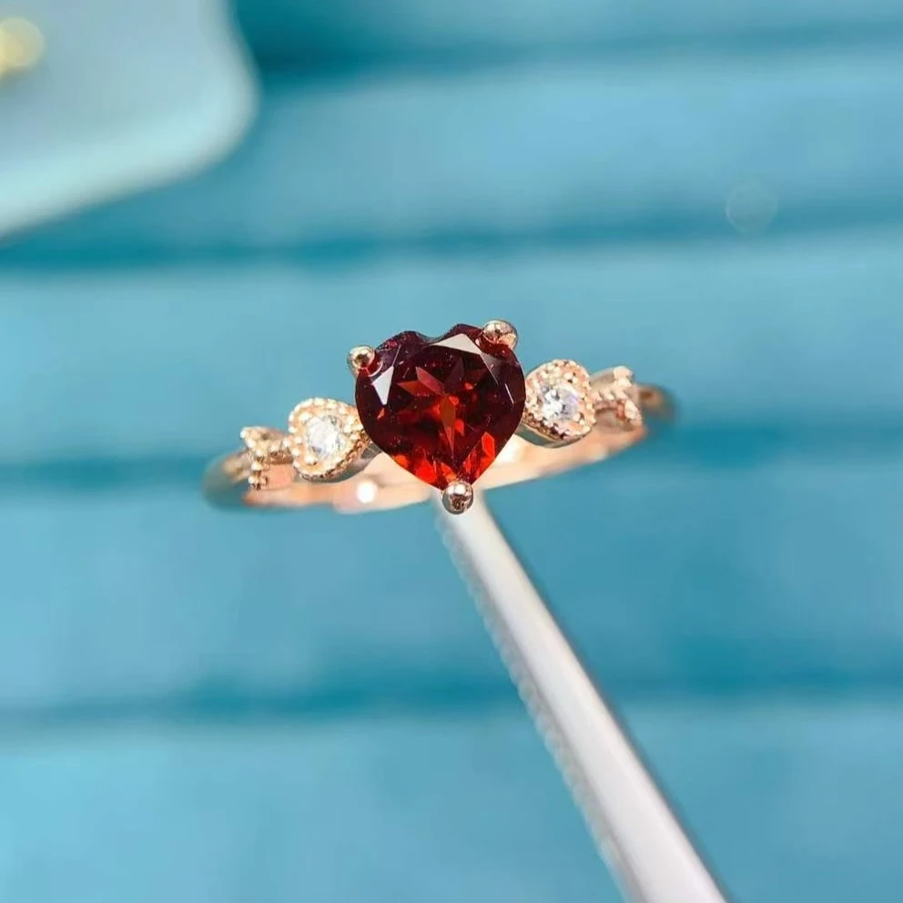 

Genuine Natural Garnet Ring with Certificate 6mm 0.7ct Garnet Jewelry 925 Silver Gemstone Ring with18K Gold Plating