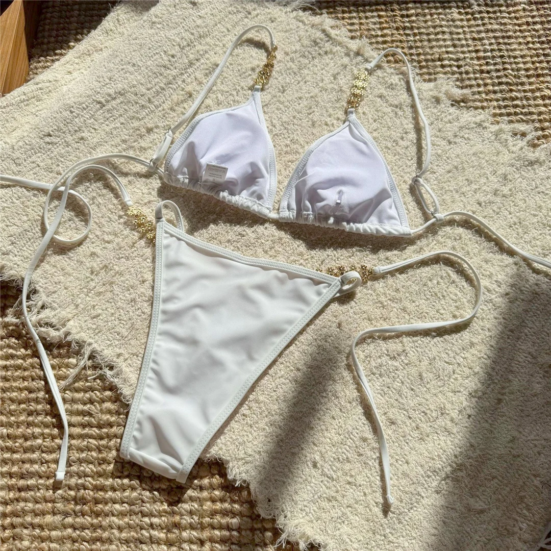 Neuer glänzender Bikini mit ausgeschnittenen, hohen Beinausschnitten, Damen-Badeanzug, zweiteiliger Bikini-Set, Badebekleidung, Badeanzug, Schwimmanzug V6459 – Detail 13
