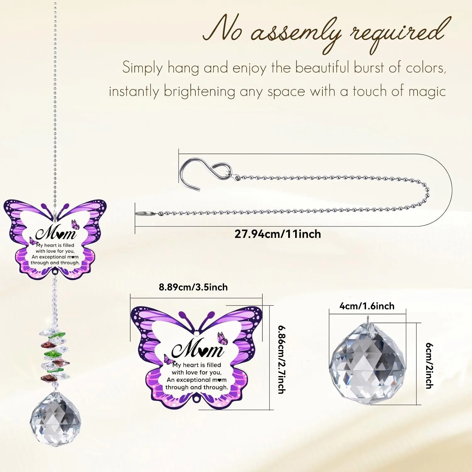 Gifts for Mom, Mom Birthday Gifts from Daughter Son - Butterfly Crystal Suncatcher for Mothers Day Window Hanging