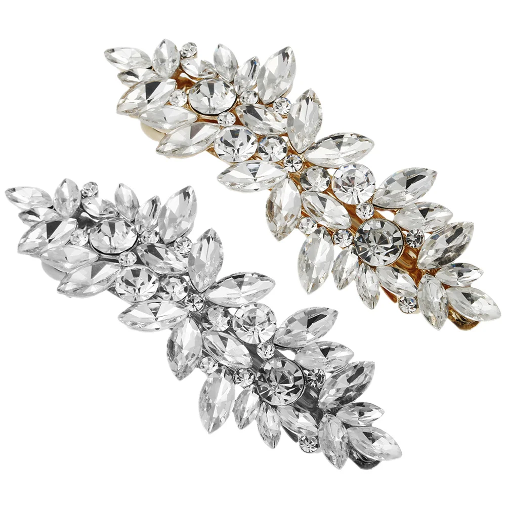 قطعتان من مشابك الشعر المصنوعة من حجر الراين مصنوعة من مادة سبائك ممتازة وإكسسوارات لامعة متينة للنساء والفتيات وحفلات الزفاف والخطوبة #6