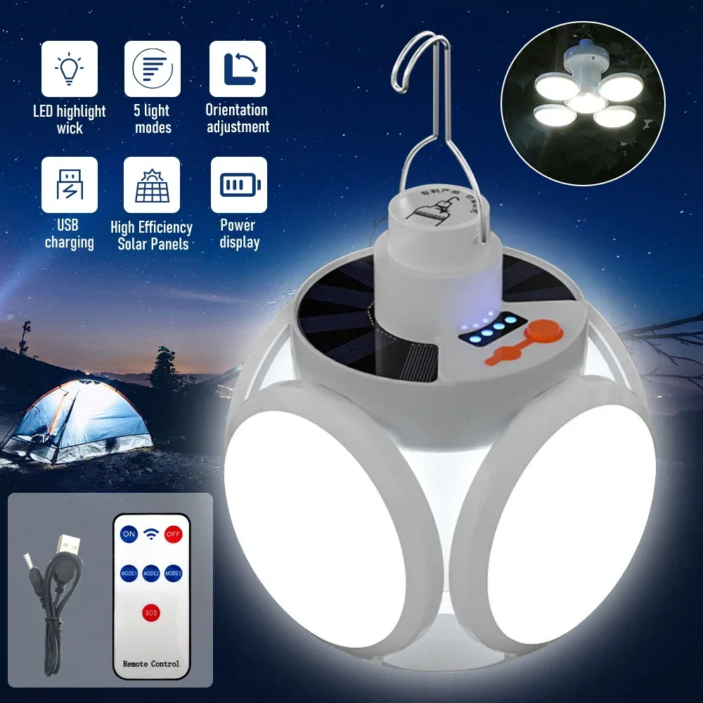 

Solar Powered Football Light Outdoor LED Rechargeable Bulb Light Outdoor Camping Energy-saving Remote Control Portable Lantern