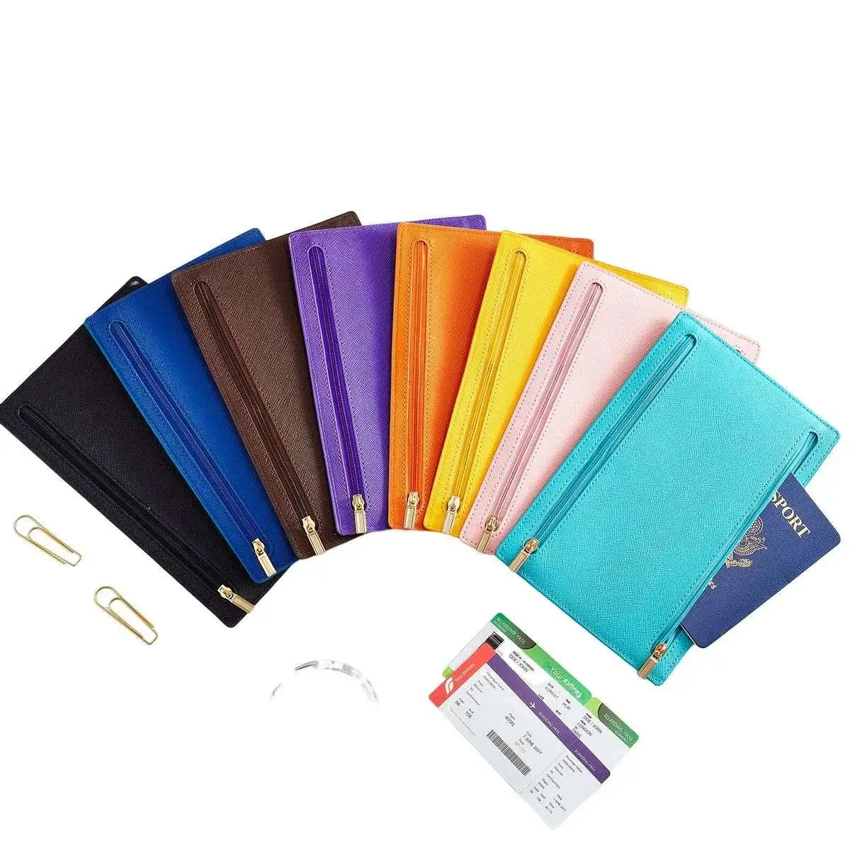 Portfel podróżny na paszport, miękka powierzchnia, sztuczna skóra, zapinany na zamek, etui na dokumenty, portmonetka, etui na prawo jazdy, akcesoria do przechowywania w samochodzie.