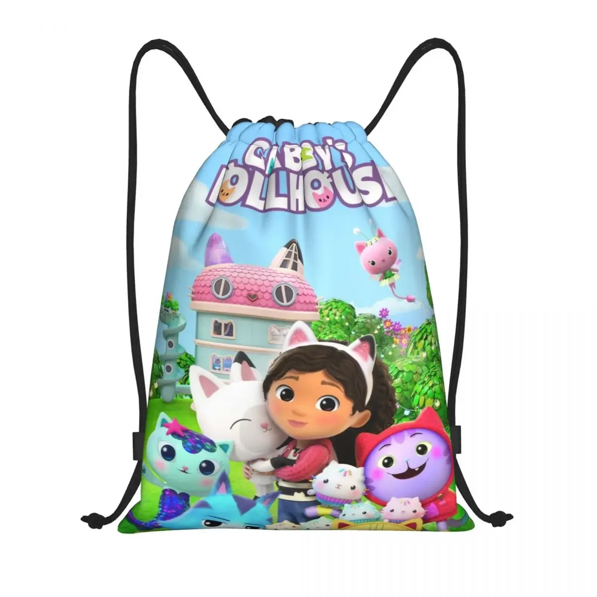 Custom Gabbys Dollhouse Drawstring Bag for Training Yoga Backpacks Women Men Cartoon Sports Gym Sackpack