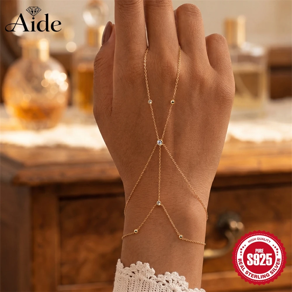 

AIDE 925 Sterling Silver Geometric Multi Chain Bracelet Finger Design For Women Personalities Party Birthday Jewelry Gifts