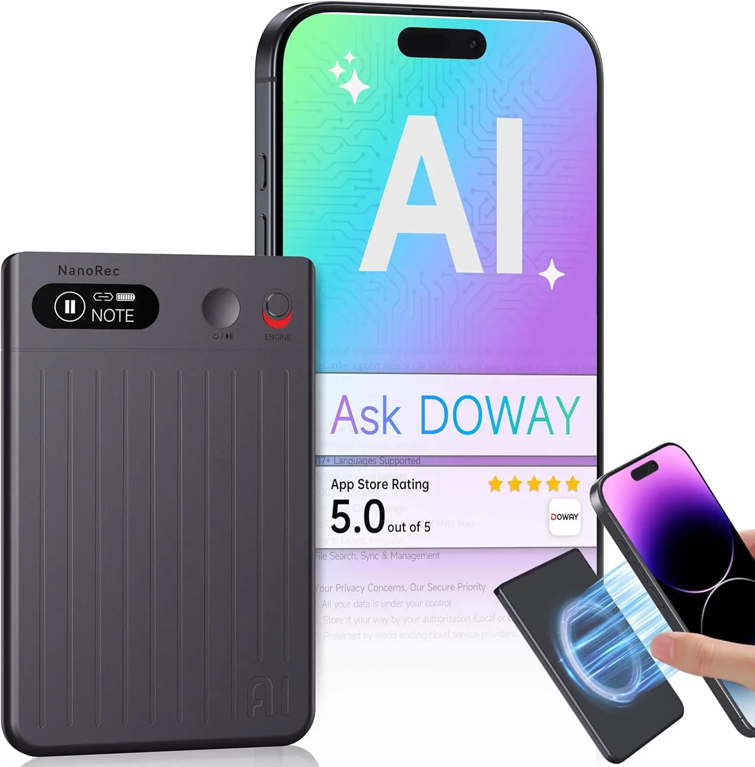 

64GB AI Voice Recorder with 73H Battery, USB-C Fast Charge, Magnetic Clip, 118-Language Transcription & Noise Cancellation