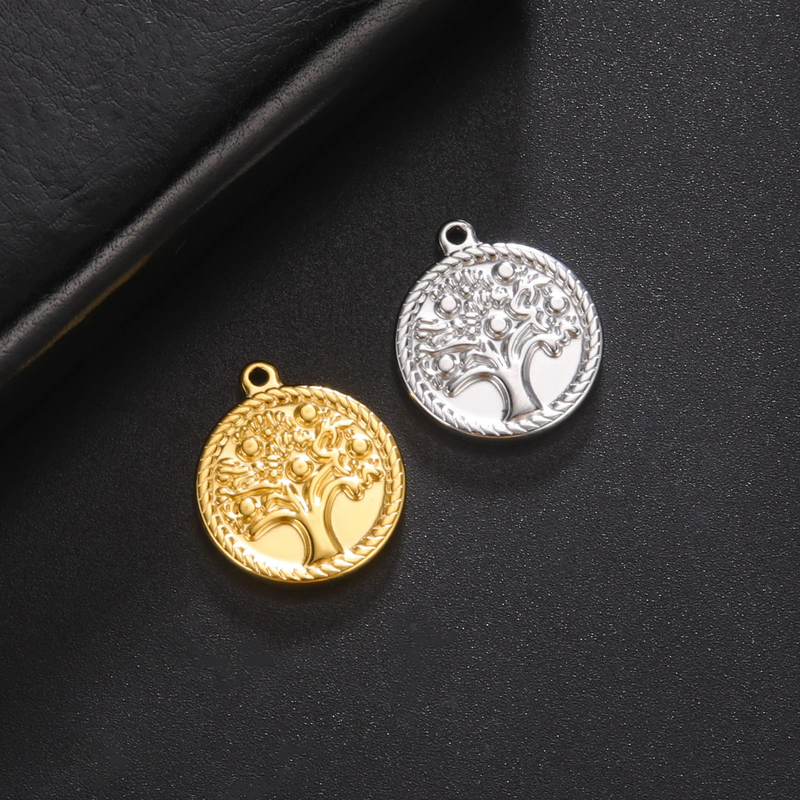 Teamer 5pcs Stainless Steel Charms for Jewelry Making Four-leaf Clover Flower Tree of Life Pendant for Bracelet DIY Accessories