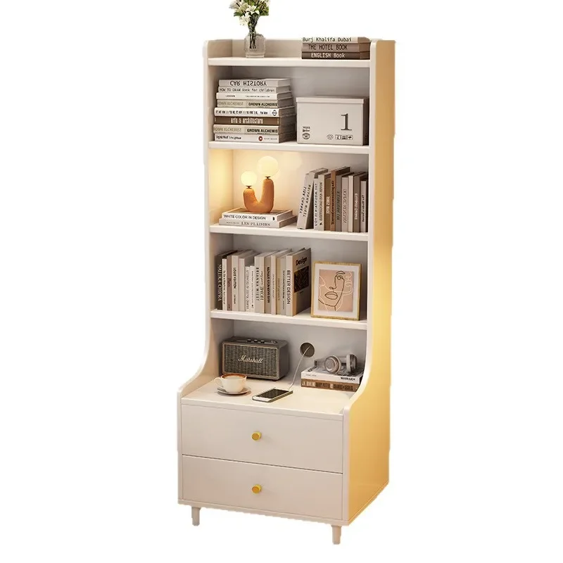 Solid wood bedside table bookshelf integrated bedroom multi-layer bedside narrow cabinet storage shelf floor bookcase with