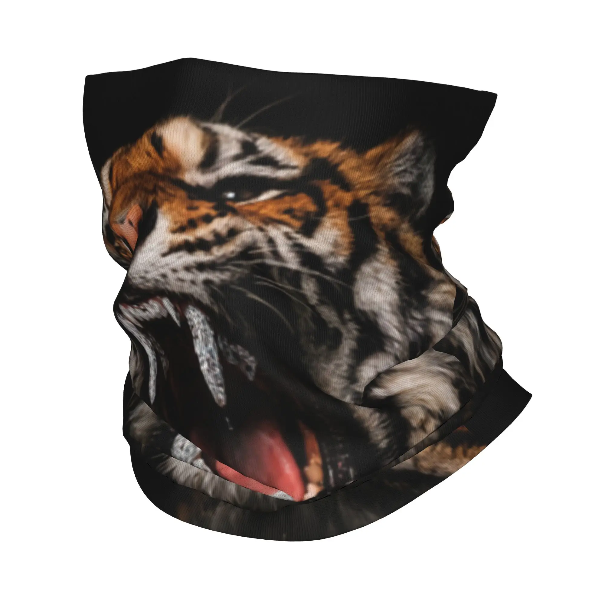 1 PC Roaring Tiger With Crystal Diamond Fangs Portrait Print Bandana Gaiter Club Wrap Scarf Multi-use  AdultWinter Neckerchief