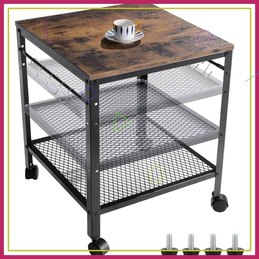 Rustic End Table, 2-Tier Adjustable Height Shelf, 19.7x19.7x24 Inches, 143 lb Capacity for Mini Fridge Stand or Nightstand