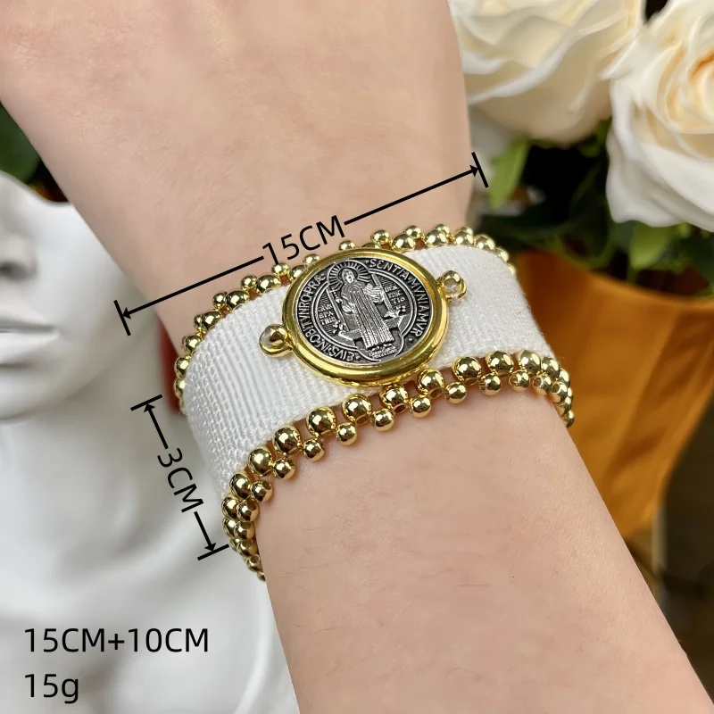 1 قطعة بوهيميا رمز ديني التيتانيوم الصلب مطرز سوار للنساء الذهبي مطلي قابل للتعديل شرابة اليد المعصم مجوهرات الأزياء