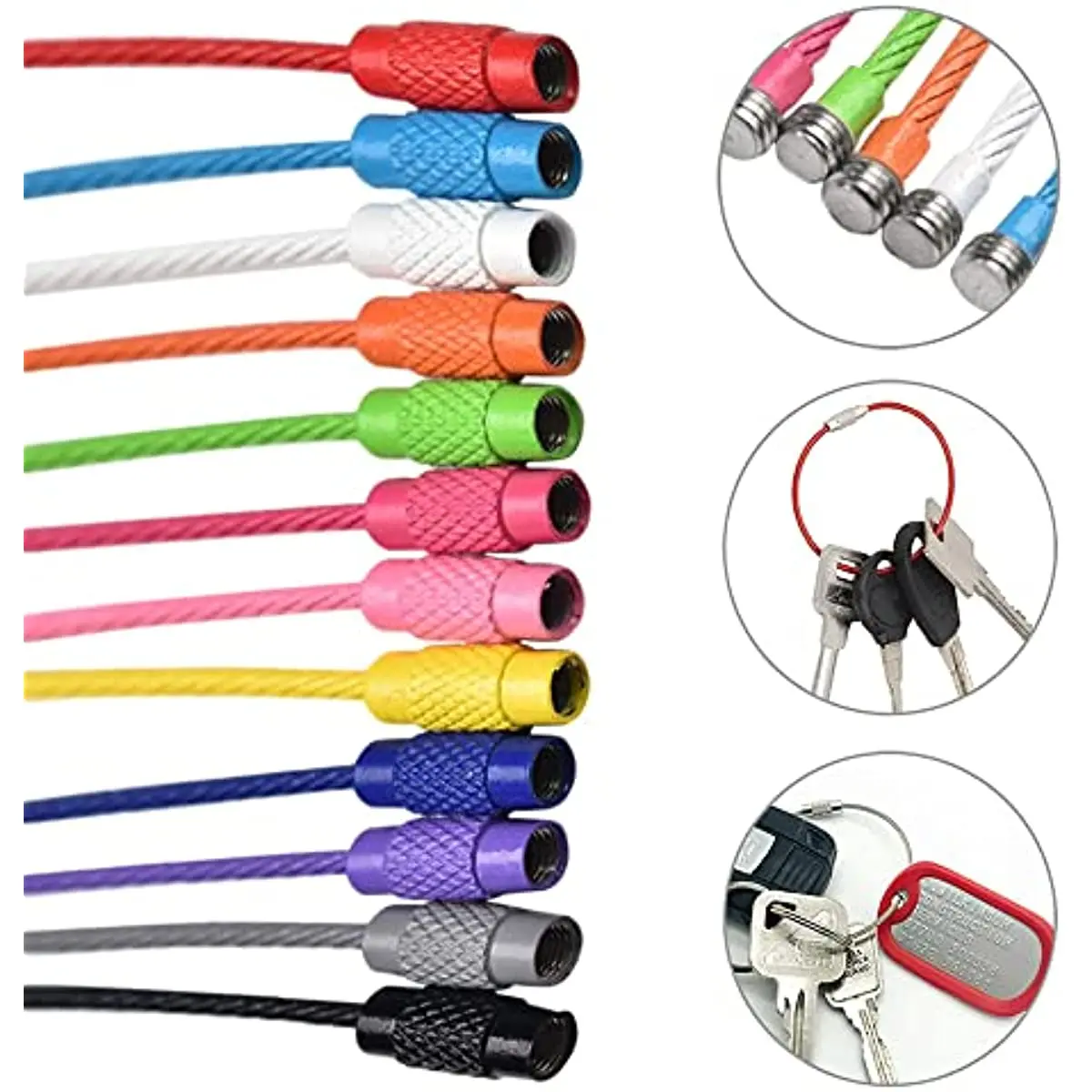 10pcs Stainless Steel Cable Wire Key Chain Kids Key Rings Travel  Luggage Tag Loops Hanging Outdoor Keychain Hiking Camping Kit