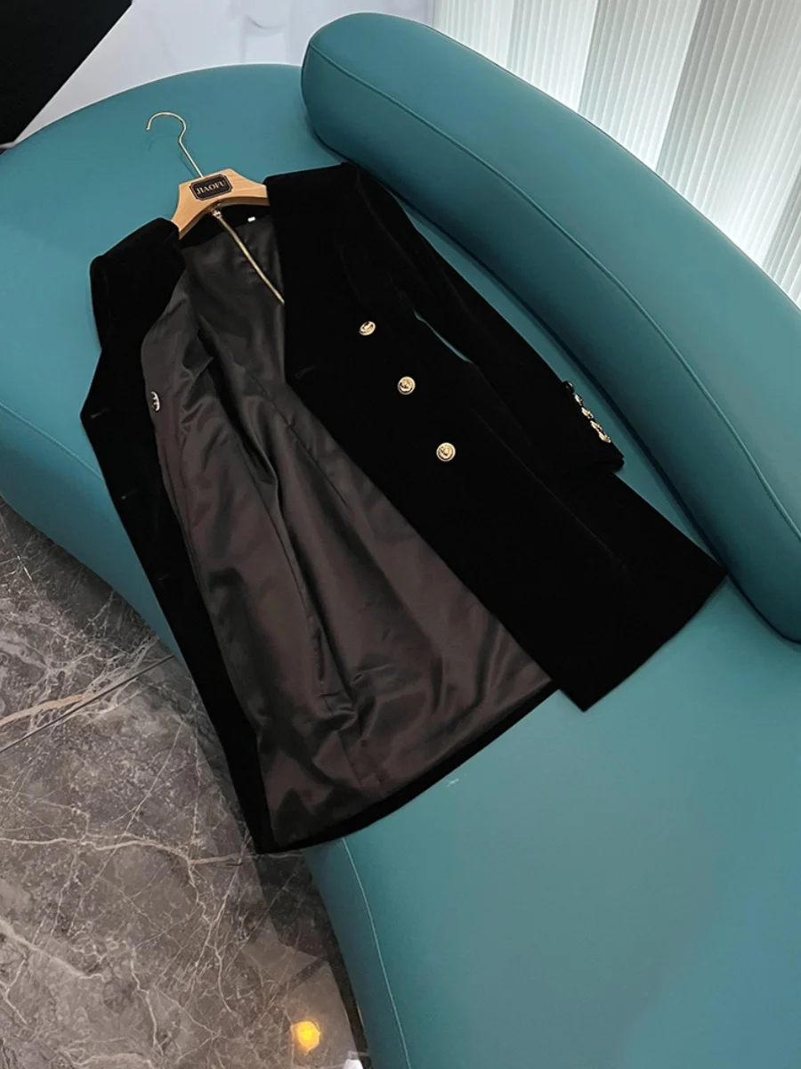 Hebe Sle velours tissu Long Sve v-ne coupe ajustée t-shirt bouton costume Dr femmes Ci trajet conception Simple D6878