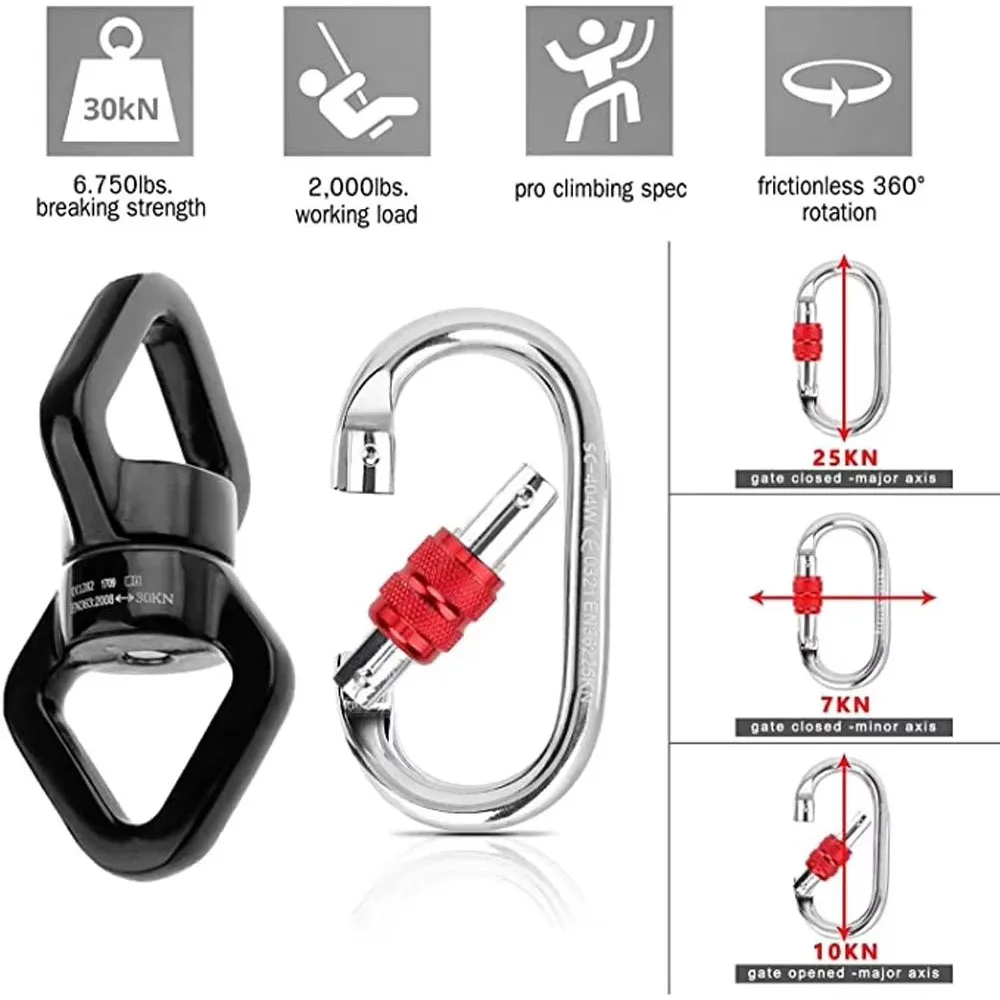 Aerial Silk Yoga Hardware Kit 30kN Swivel Connector Figure 8 Descender Climbing Carabiner Set for Aerial Dance Rescue Training view 3