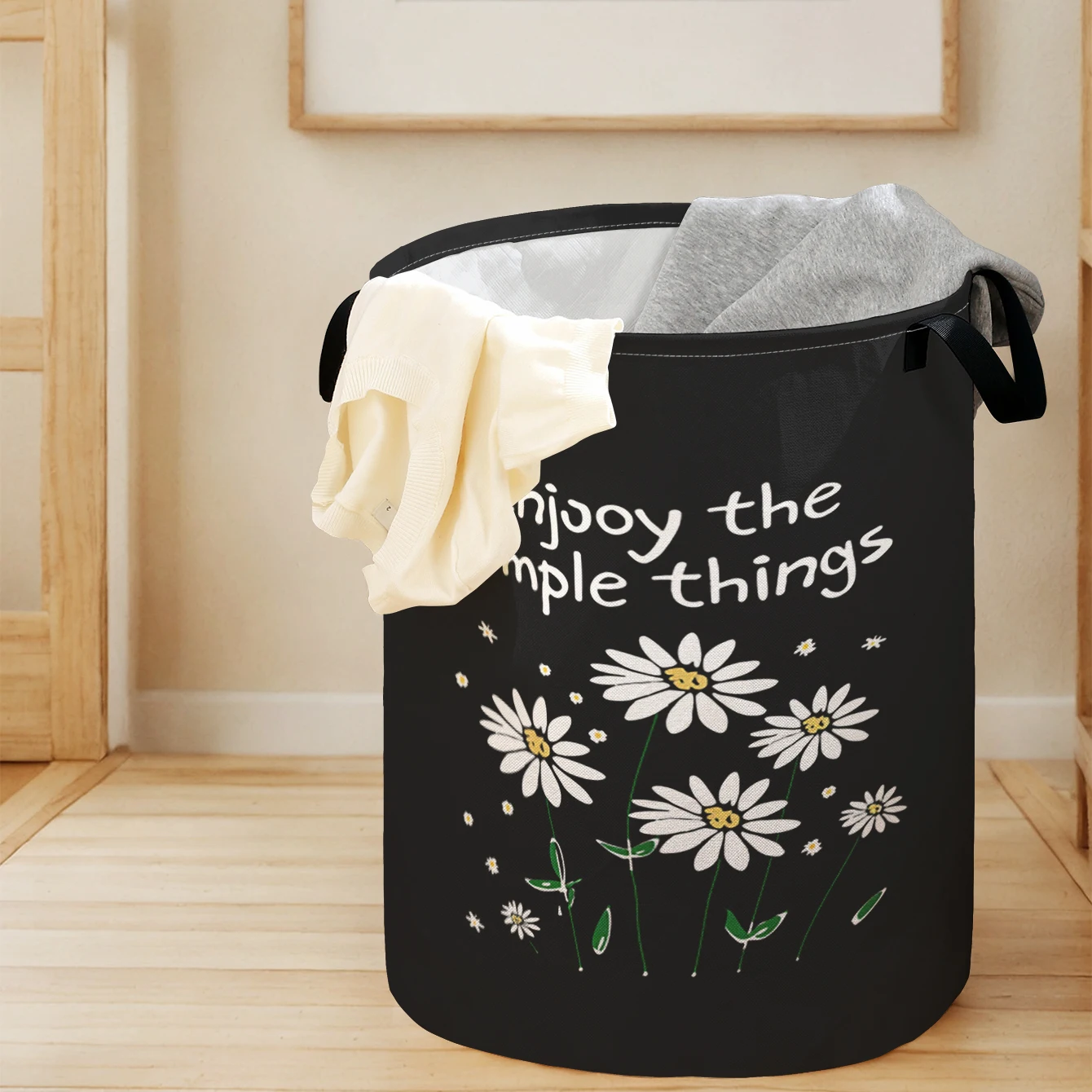 

Складное ведро для хранения с принтом Daisy & "Enjoy the Simple Things", большой вместимости, для детских игрушек и одежды, для дома и ванной комнаты