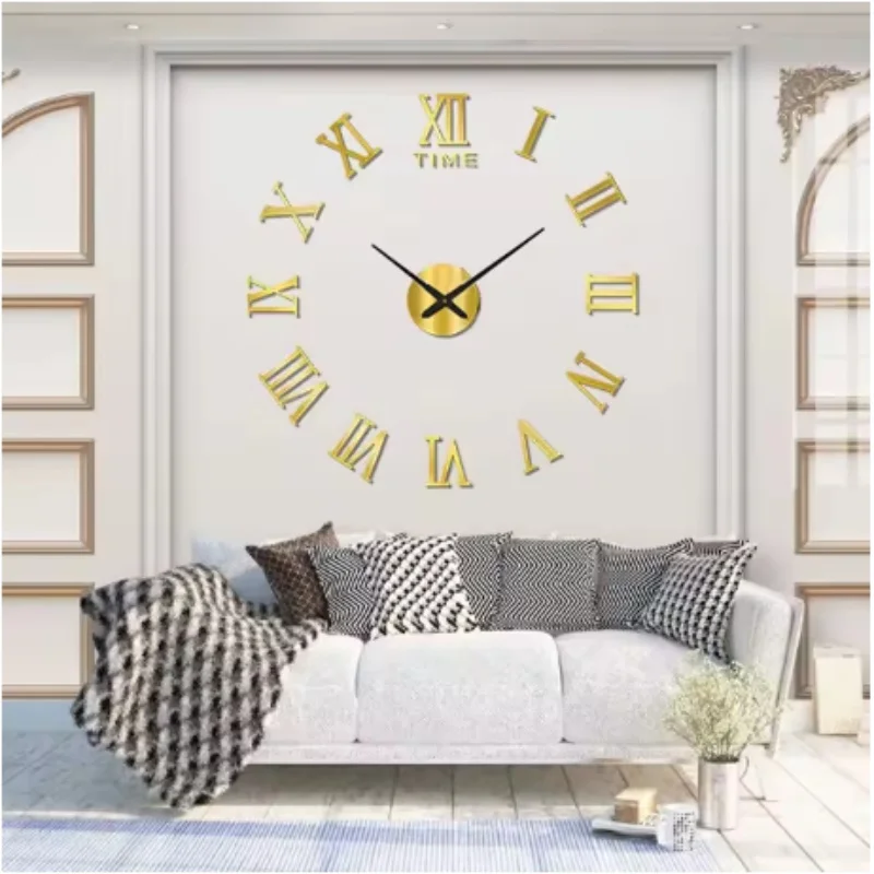 Acryl Digitale 3D Wanduhr Römische Digitale Design Spiegel Wanduhr Mode Große Kreisförmige Wanduhr DIY Selbstklebende Uhr
