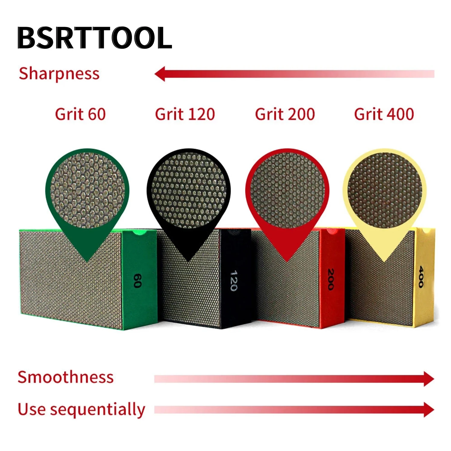 BSRTTOOL 1PC Diamond Hand Polishing Pads 95x55mm Glass Abrasive Grinding Block Pad Stone Marble Ceramic Abrasive Sanding Disc