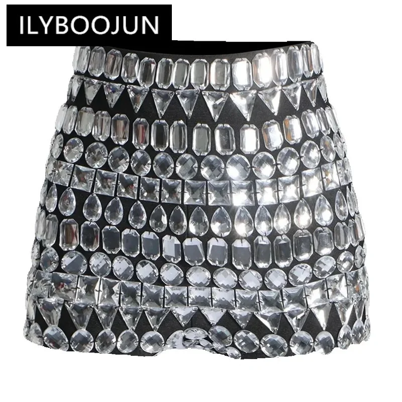 

ILYBOOJUN Sexy Slimming Shorts For Women High Waist Patchwork Diomands Spliced Zipper Chic Short Pants Female Fashion Clothes