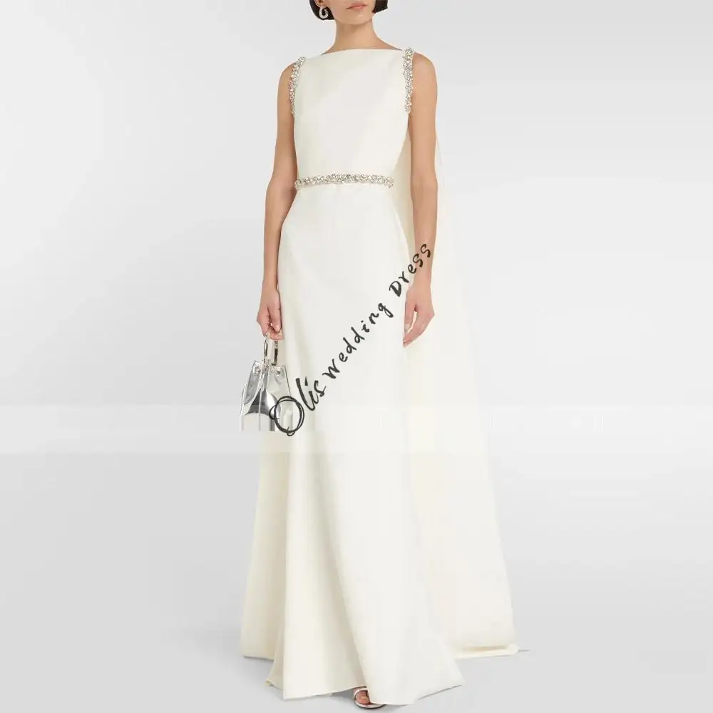 

customized New Ivory Prom Dress 2025 Custom Made Sleeveless Boat Neck Sweep Train Formal Party Gowns Crystal Mermaid Evening Gow