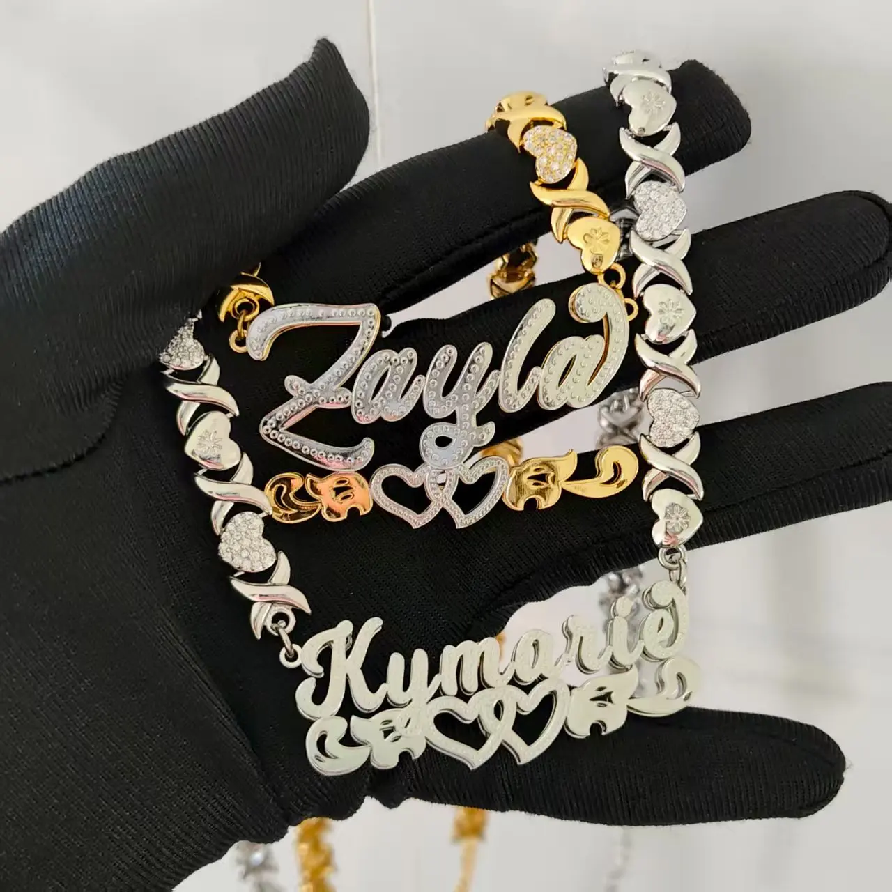 New Wholesale Customized Name Necklace Personalized 3D Double Plate Two Color Necklace Personalized Jewelry Valentine's Day Gift