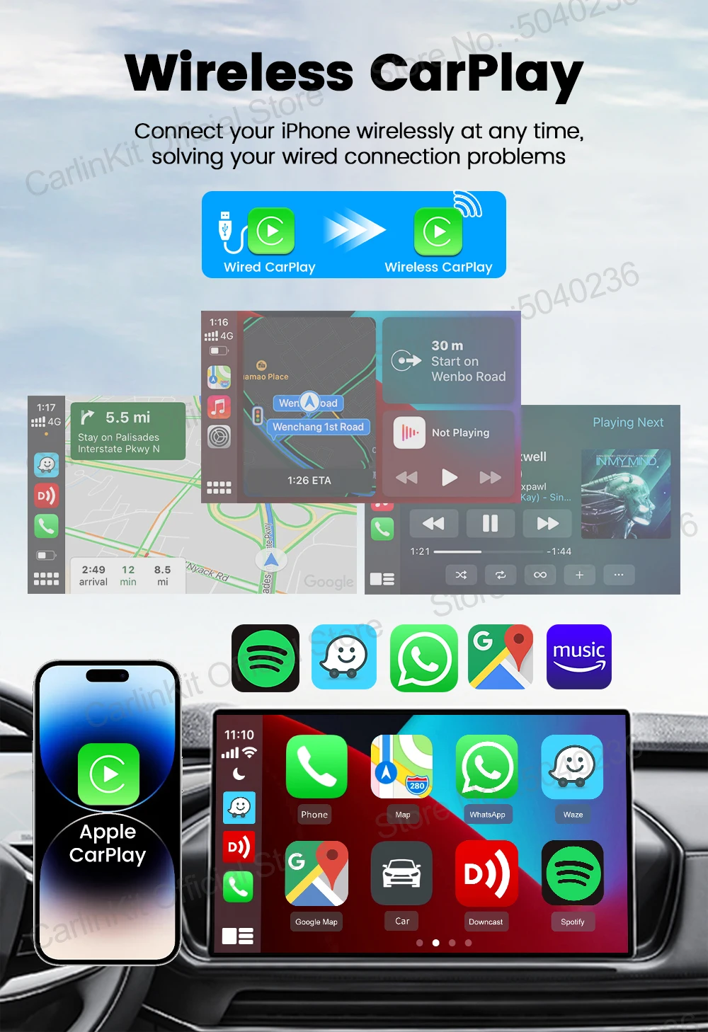 CarlinKit 5.0 Mini Ultra Wireless Adapter Wireless CarPlay Android Auto For OEM Car Plug and Play WiFi Bluetooth Auto Connection