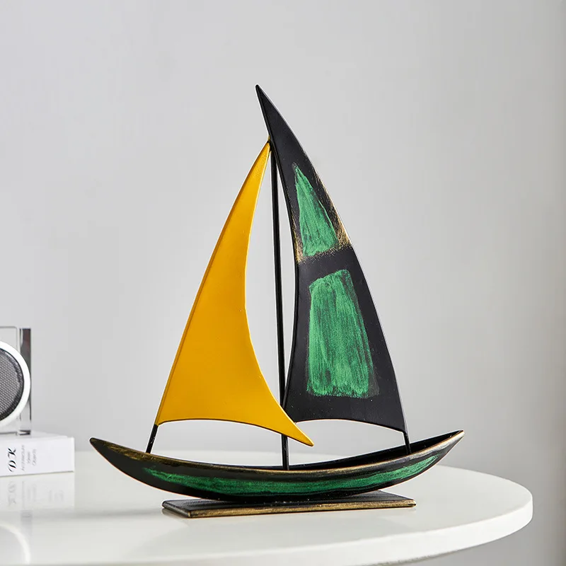 

Nordic Iron Sailboat Ornaments Home Office Living Room TV Cabinet Figurines Wine Cabinet housewarming and Opening Ceremony Gift