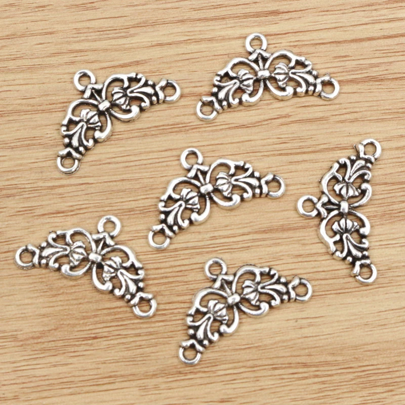 20pcs 14x26mm Antique Silver Plated Vintage Flower Retro Connector Charm Pendant DIY Necklace Jewelry Findings Accessories