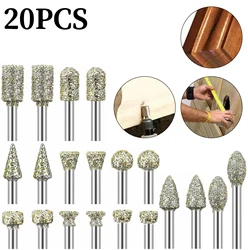 20pcs 3mm Shank Dremel Accessories Diamond Grinding Heads Mini Drill Burrs Bit Set for Dremel Rotary Tool Grinding Accessories