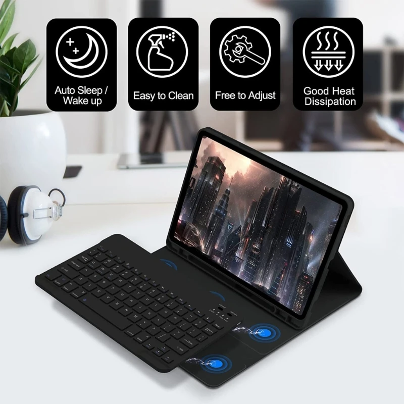 For SAM-SUNG Tab S9FE 11inch Keyboard Case Protective Stand Cover Case with Bluetooth-compatible Keyboard for 11inch Tablet