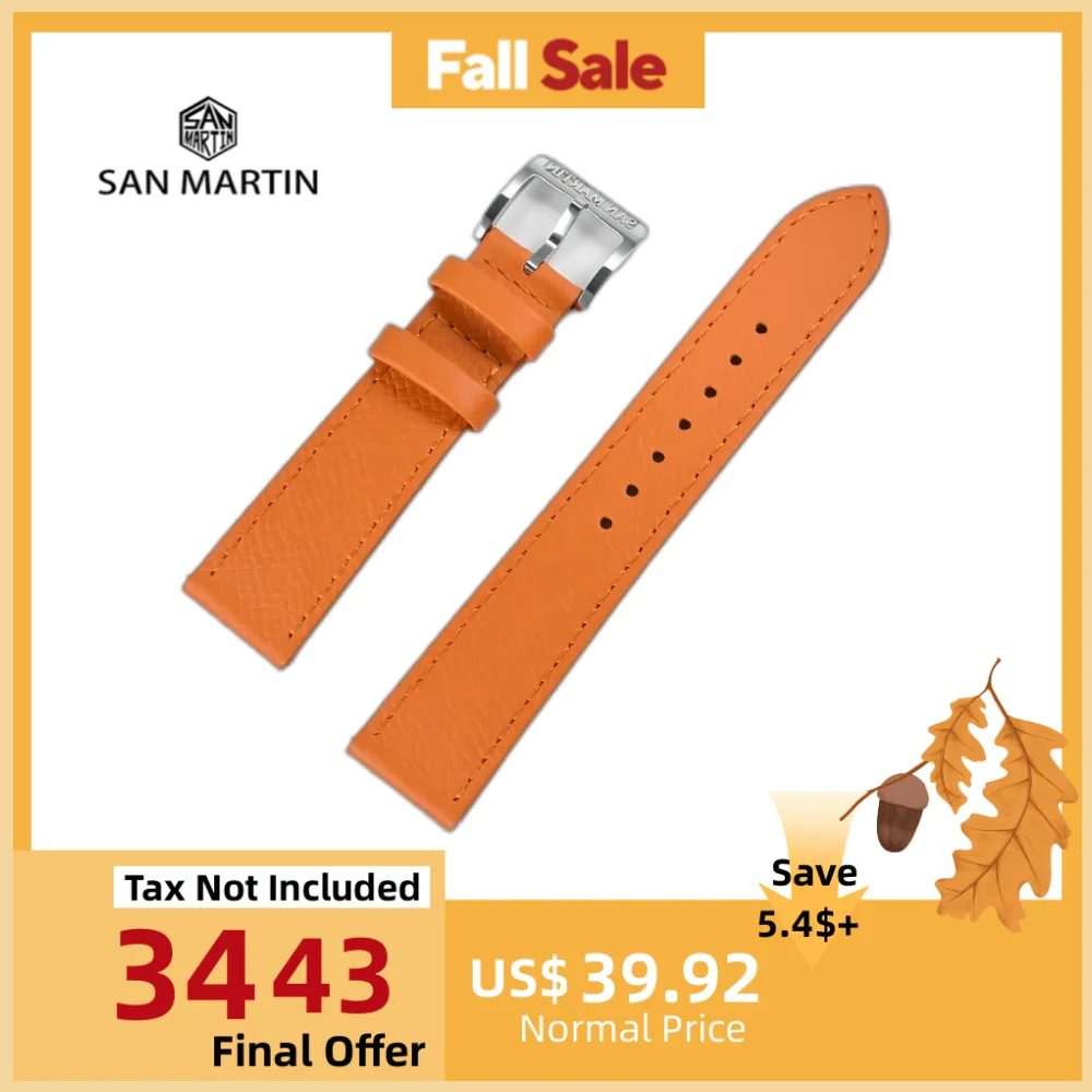 

San Martin Epsom Leather Watchbands 20mm Watch Starp Band Quick Release Wrist Belt For Men Wristwatch Buckle Soft High Quality