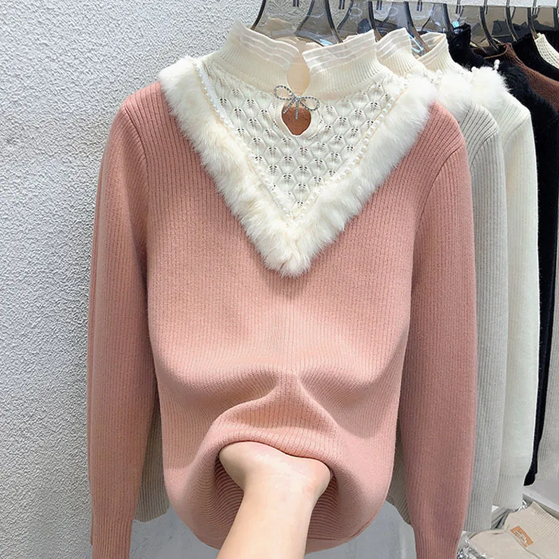 Women Half Turtleneck Sweater Pullover 2022 New Thick warm Autumn Winter Fleece Ladies Knitwear Sweater Long Sleeves Female Tops