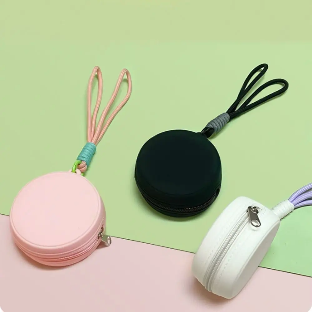 Small Multifunctional Silicone Earphone Bag Round Portable Waterproof Coin Purse with Rope Zipper Data Cable Storage Bag Outdoor
