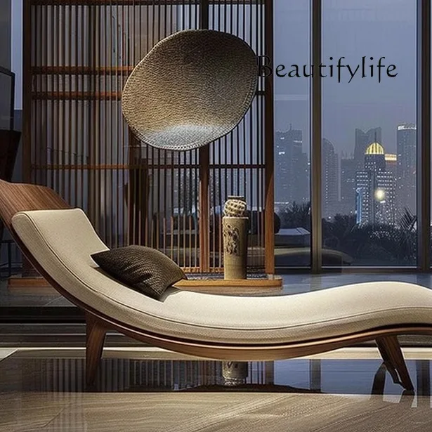 

New Chinese Zen solid wood chaise longue black walnut ash wood recliner office hotel sofa chair