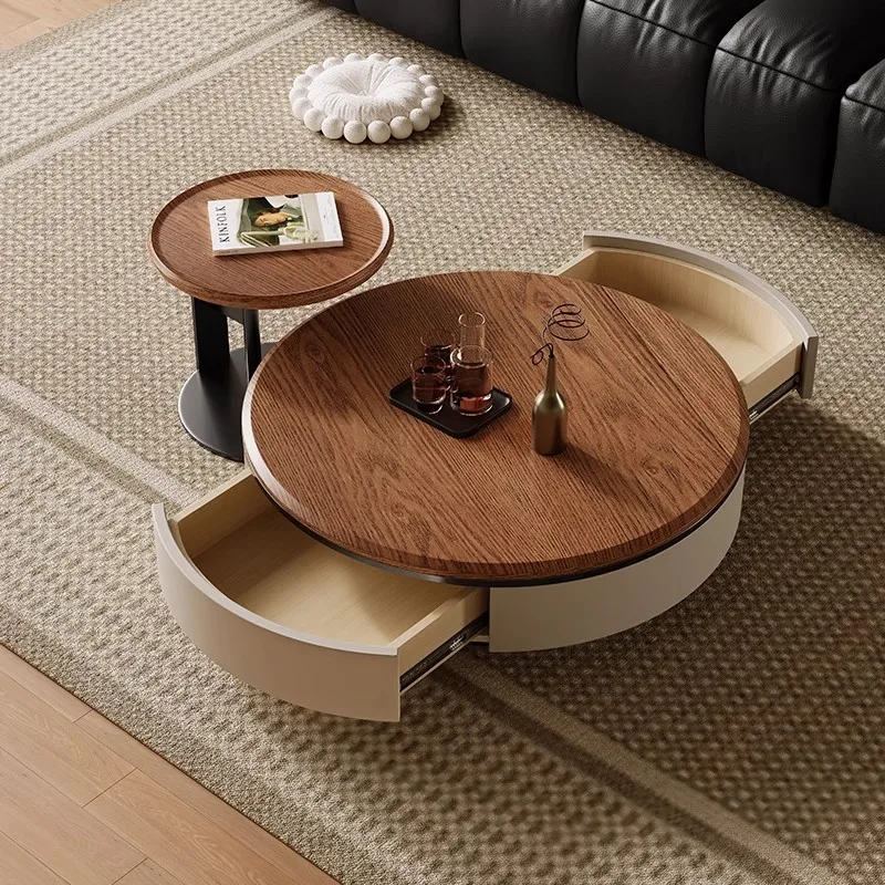 Mueble de TV con mesa de centro redonda de nogal medieval