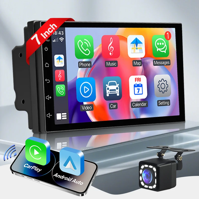 Hippcron 7/9 inch autoradio 2 Din draadloze Android Auto Carplay multimediaspeler Bluetooth IPS touchscreen FM-audio-ontvanger