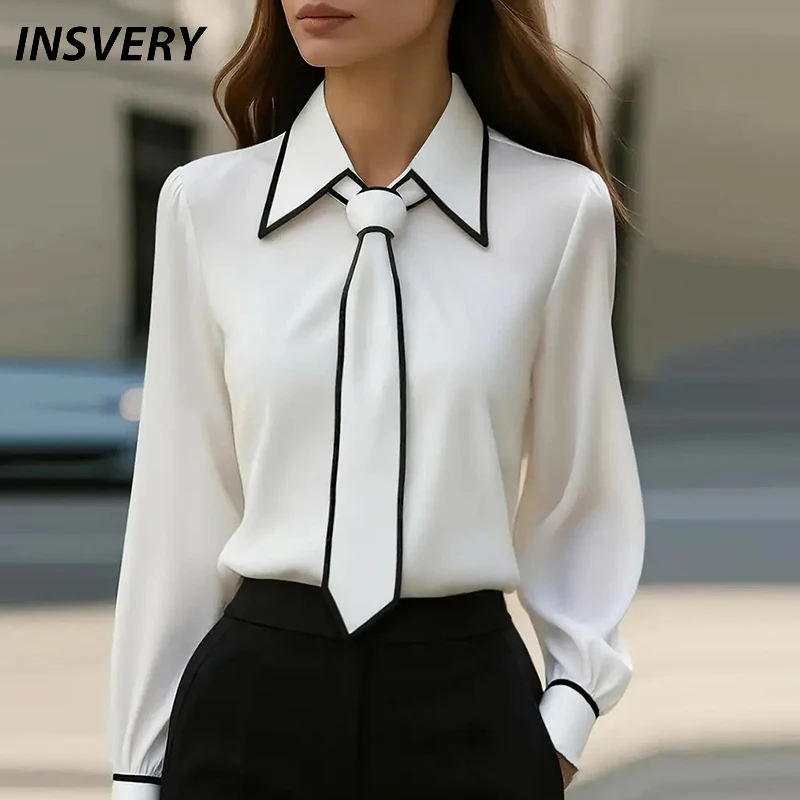 

New Elegant Bow Design Shirt For Women Long Sleeve Blouse Spring Autumn Office Lady Tops Female Fashion New Style Silk Shirt
