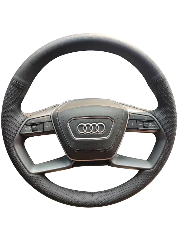 

Для Audi A8 S8 A7 A6 A8L Etron 2021-23 DIY шить чехол на руль, автомобильные аксессуары, черная кожа