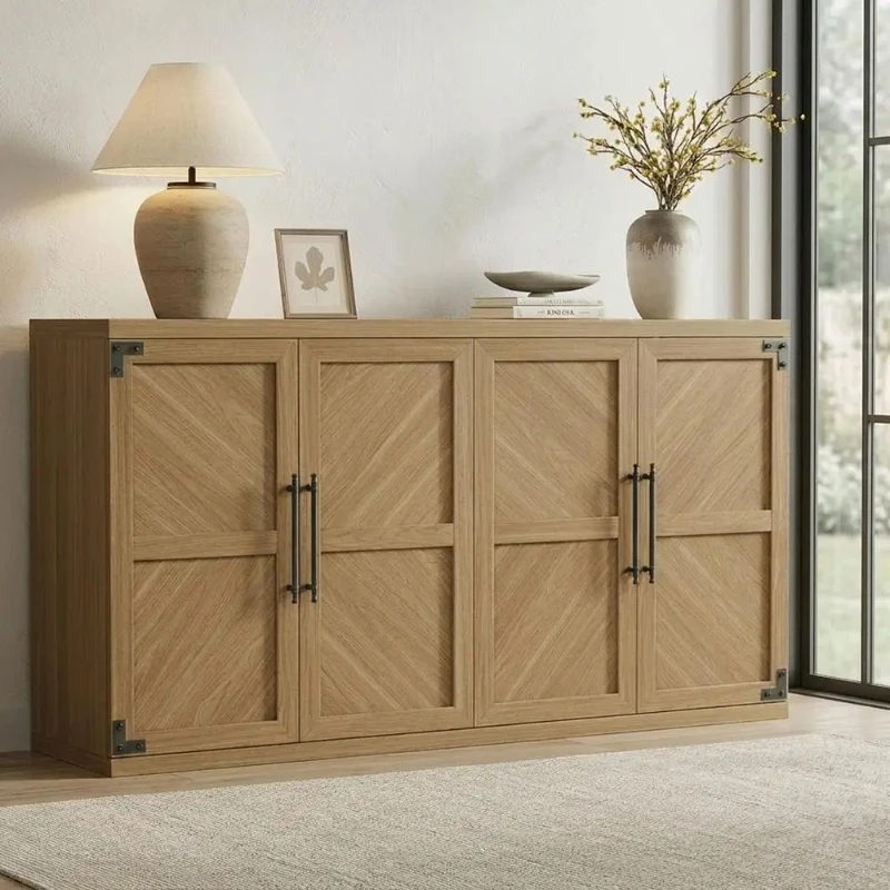 H1 Buffet Cabinet with 4 Doors Modern Sideboard Cabinet with Storage and Adjustable Shelves Large Credenza Storage Cabinet 1, Oa