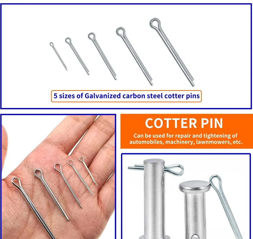 175pcs Stainless Steel Cotter Pin Kit Elastic Hairpin Pins Bayonet Pivot Pin Spring Pin U-Shaped Pin Separation Clip Fasteners