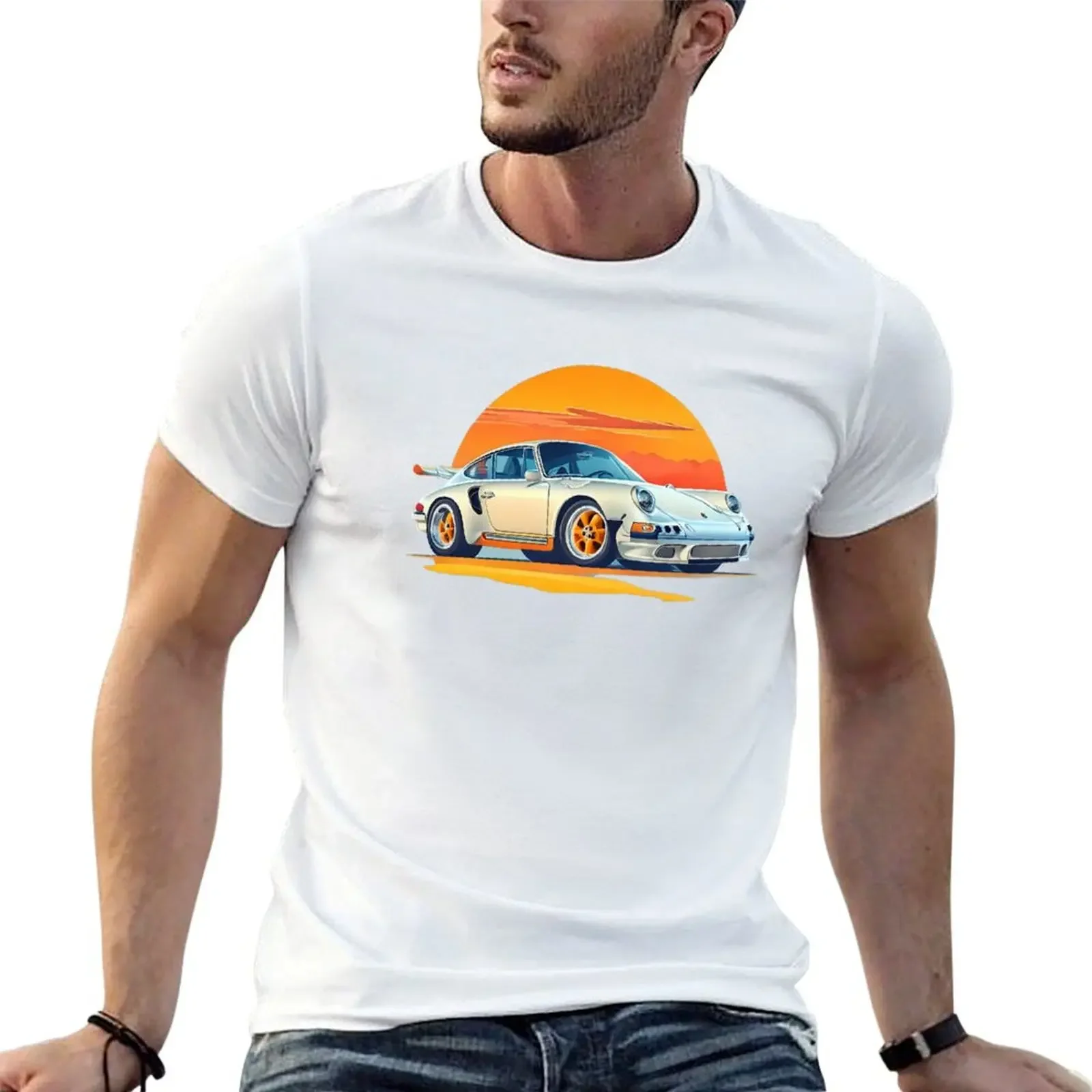 

White Porshe T-shirt graphics hippie clothes Men's t-shirts