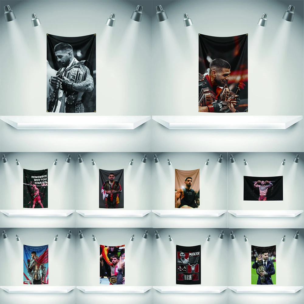 L-Ilia Topuria Flag Boxer Banner   HD Printing Tapestry Exhibition Boxer Sports Fans Garage Decor
