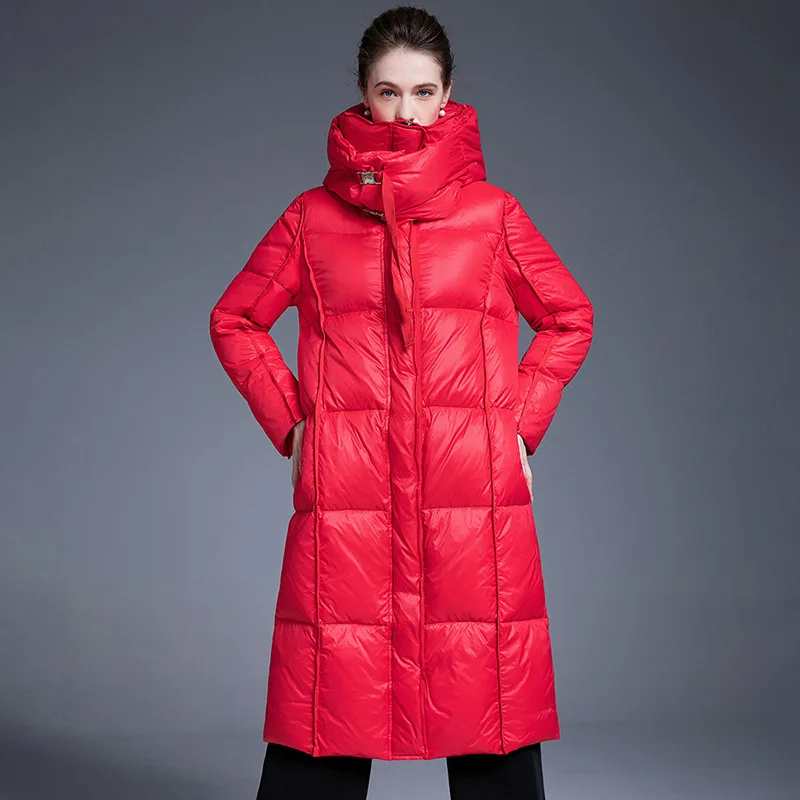 Trendige Hochwertige Unisex Lange Daunenjacke Überknie-Pufferjacke Damen Herren Verdickte Winter Lose Warme Weiße Entendaunen-Mantel