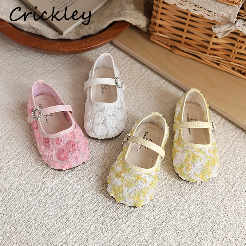Spring Summer Flowers Kids Flats Shoes Mesh Breathable Ballet Flats For Toddler Girls Soft Bottom Children Princess Shoes