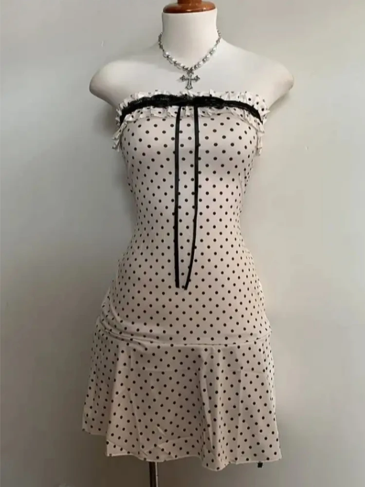 Sommerliches, neues, süßes, sexy Polka-Dot-Streetwear-Kleid für Damen, modisches, ärmelloses, figurbetontes, trägerloses, kurzes Kleid