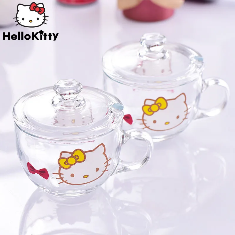 

Sanrio Hello KItty Mug Glass Drinking Cup With Lid Children Milk Water Bottle Girls Coffee Tumbler Breakfast Glasses Clear Cups