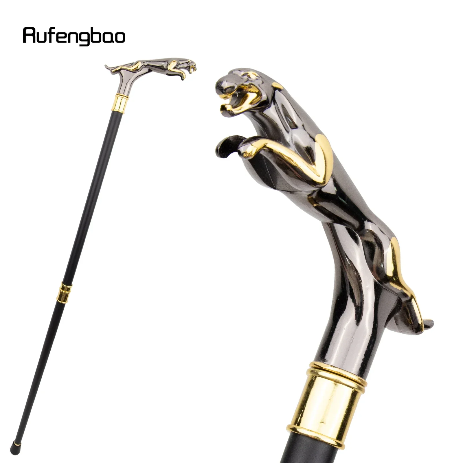 Golden Black Leopard with Tail Fashion Walking Stick for Party Decorative Walking Cane Elegant Crosier Knob Walking Stick 93cm