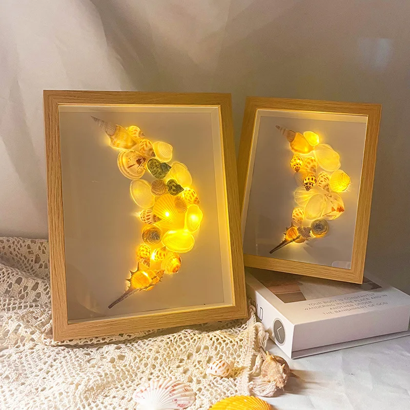 Bela Shell Conch Pintura, DIY Night Light Picture Frame, Handmade Material Pacote Creative Handmade Presentes