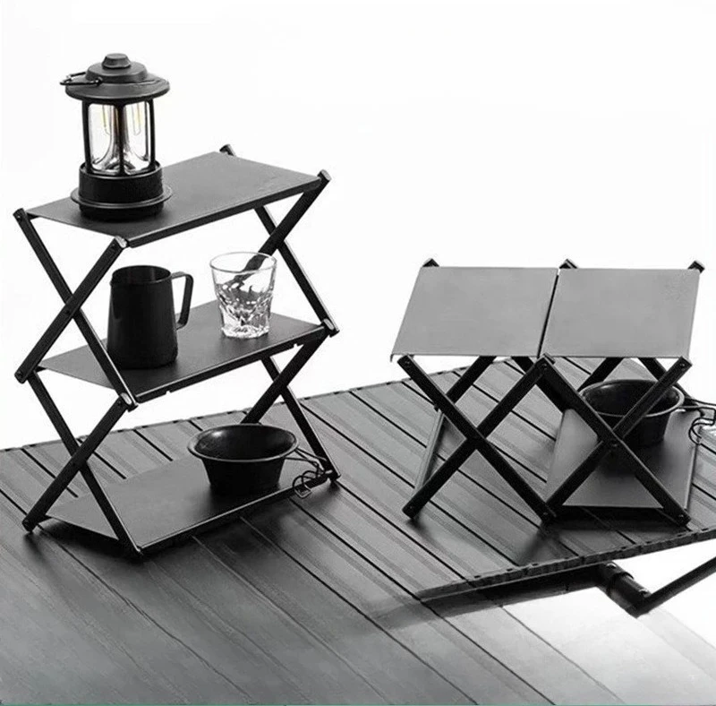 Multifunctional Outdoor Camping Shelf Foldable Multi-tier Storage Desk Portable Surface For Field Picnic