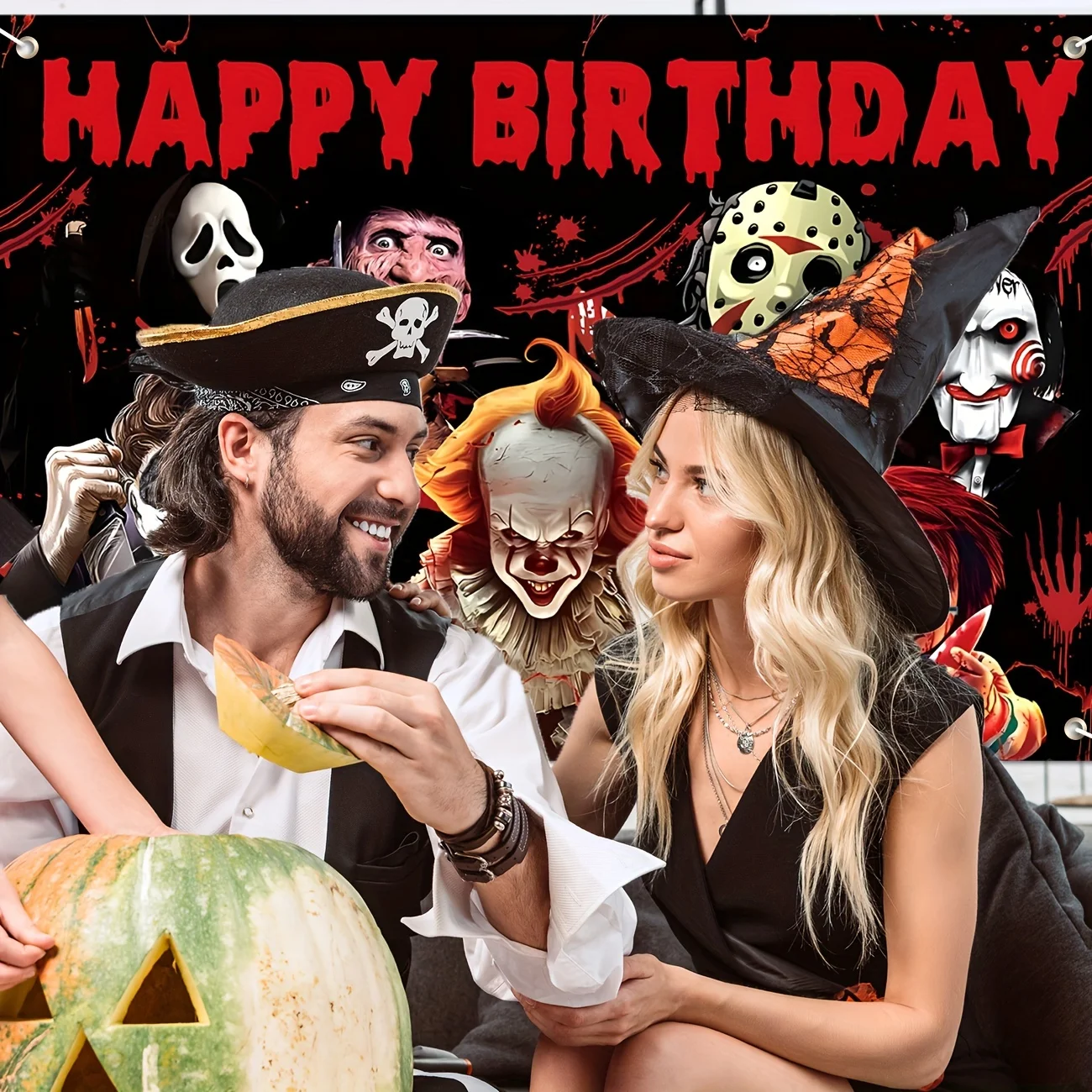 Horror Birthday Decorations Backdrop Horror Movie Happy Birthday Halloween Banner Classic Horror Movie Birthday Party Decoration